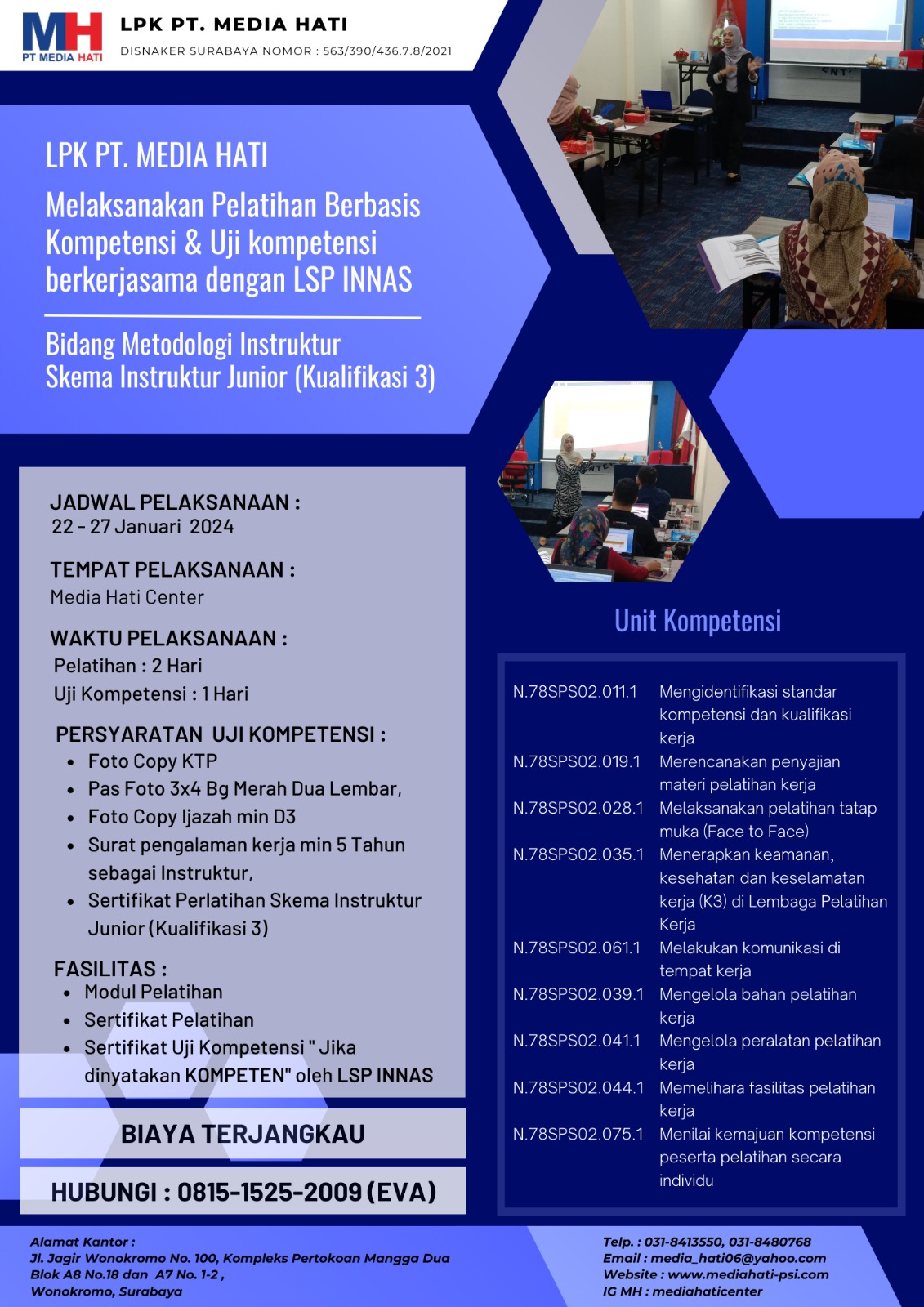 INFO PELATIHAN & UJI KOMPETENSI 22 - 27 JANUARI 2024